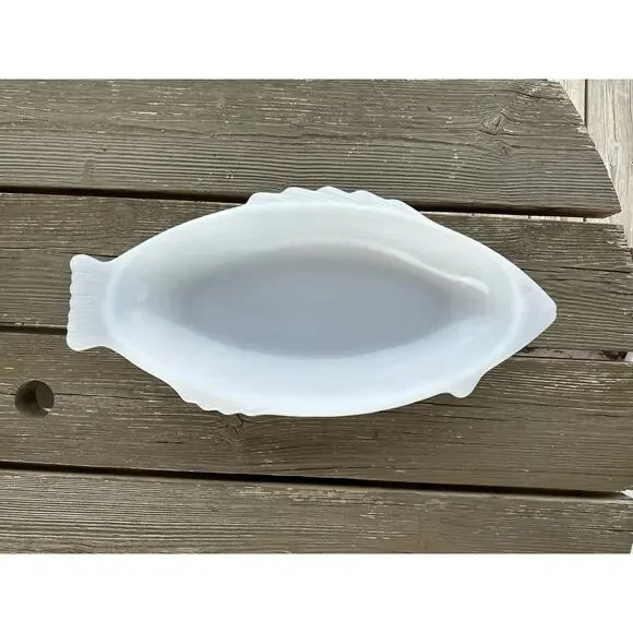 Vintage Milk Glass Fish by Glasbake McKee, Fish Shape Baker, Seafood Dish 18